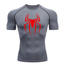 2024Men's Spider Print Compression Shirt, Quick Dry T-Shirt, Gym Running Jersey, Breathable Short Sleeve, Spring, Summer, M-3XL