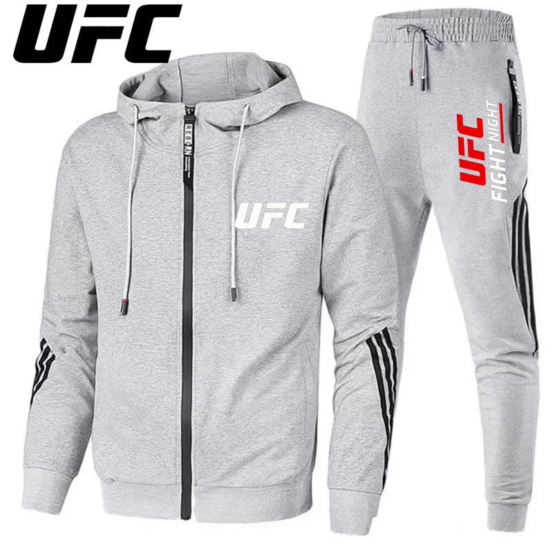 UFC New Frontier Men's Casual Sports Set Fashion Zipper Jacket Running Women's Men's Sports Set UFC Printed Outdoor Hoodie Set