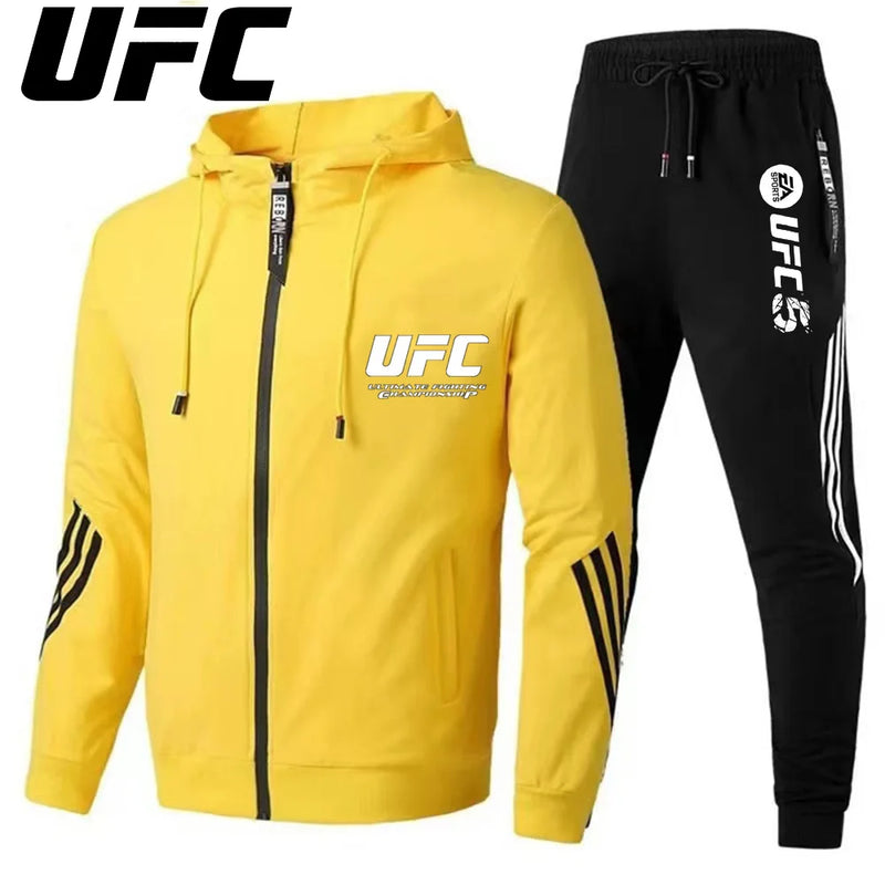 UFC New Frontier Men's Casual Sports Set Fashion Zipper Jacket Running Women's Men's Sports Set UFC Printed Outdoor Hoodie Set