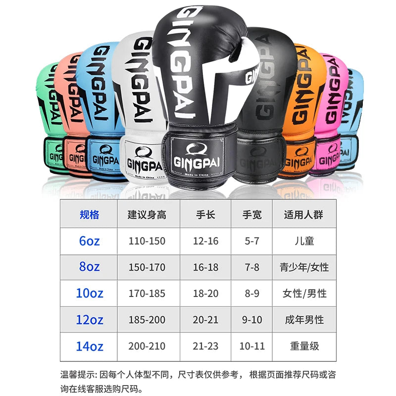 GINGPAI Hot Sale Professional Boxing Gloves Adult Men and Women Adolescent Muay Thai MMA Gloves Children Gloves Sports Equipment