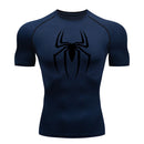 2024Men's Spider Print Compression Shirt, Quick Dry T-Shirt, Gym Running Jersey, Breathable Short Sleeve, Spring, Summer, M-3XL