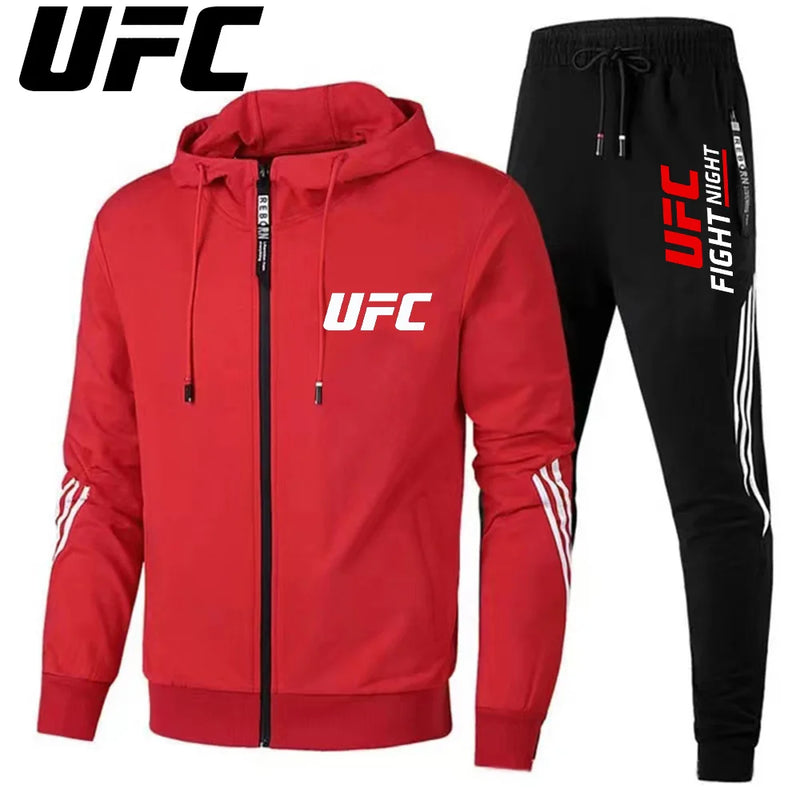 UFC New Frontier Men's Casual Sports Set Fashion Zipper Jacket Running Women's Men's Sports Set UFC Printed Outdoor Hoodie Set