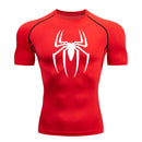 2024Men's Spider Print Compression Shirt, Quick Dry T-Shirt, Gym Running Jersey, Breathable Short Sleeve, Spring, Summer, M-3XL
