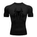 2024Men's Spider Print Compression Shirt, Quick Dry T-Shirt, Gym Running Jersey, Breathable Short Sleeve, Spring, Summer, M-3XL