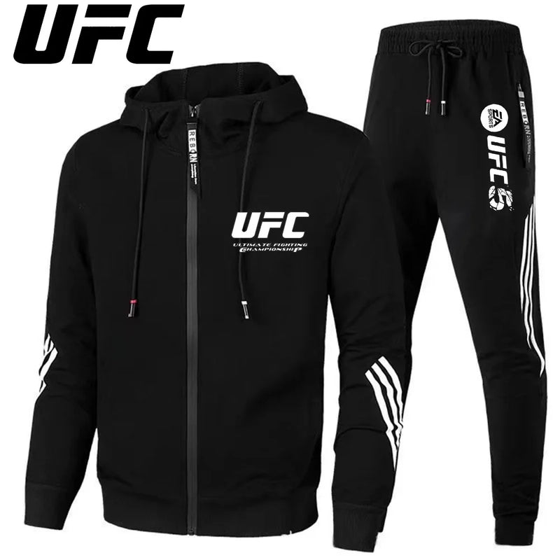 UFC New Frontier Men's Casual Sports Set Fashion Zipper Jacket Running Women's Men's Sports Set UFC Printed Outdoor Hoodie Set
