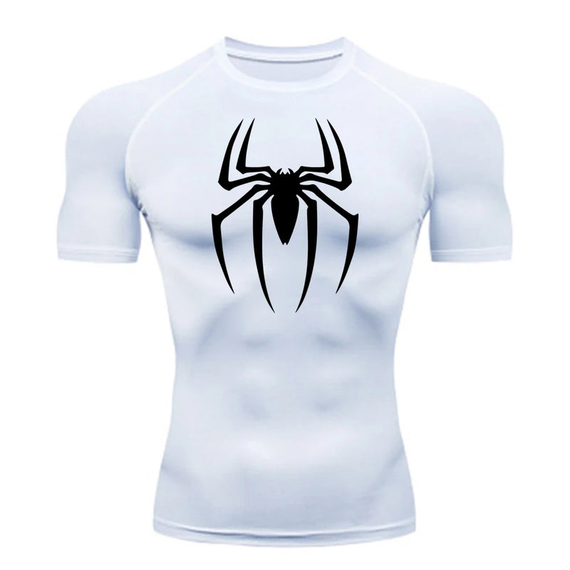 2024Men's Spider Print Compression Shirt, Quick Dry T-Shirt, Gym Running Jersey, Breathable Short Sleeve, Spring, Summer, M-3XL
