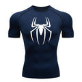 2024Men's Spider Print Compression Shirt, Quick Dry T-Shirt, Gym Running Jersey, Breathable Short Sleeve, Spring, Summer, M-3XL