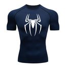 2024Men's Spider Print Compression Shirt, Quick Dry T-Shirt, Gym Running Jersey, Breathable Short Sleeve, Spring, Summer, M-3XL