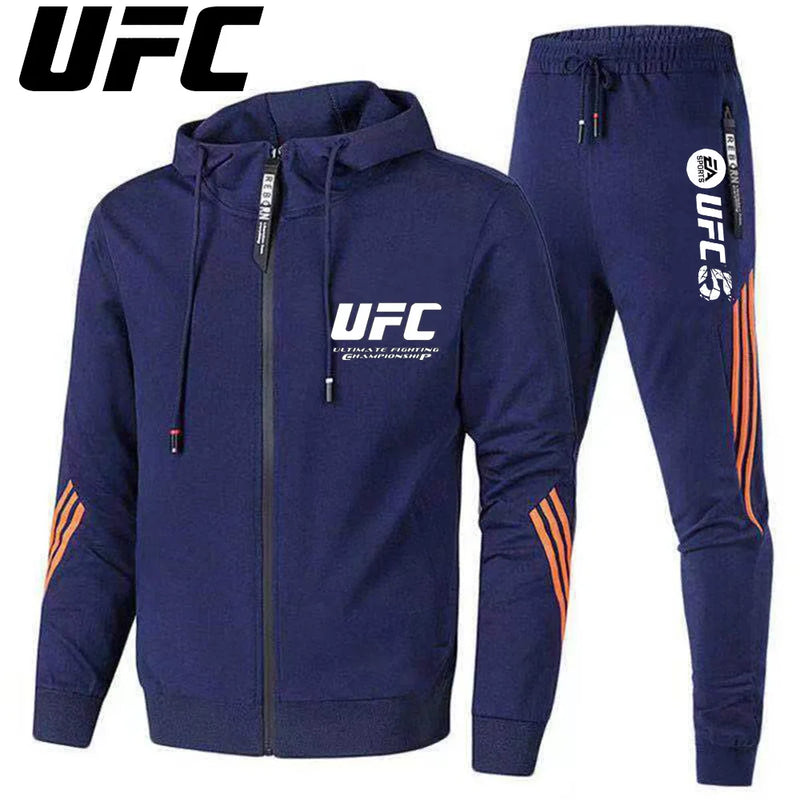 UFC New Frontier Men's Casual Sports Set Fashion Zipper Jacket Running Women's Men's Sports Set UFC Printed Outdoor Hoodie Set