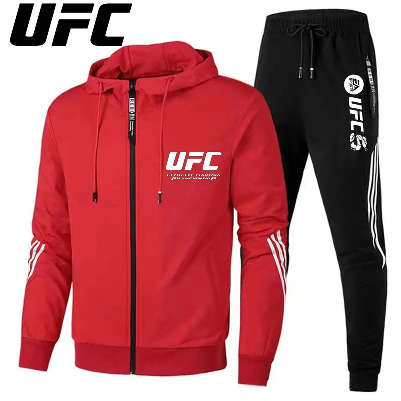 UFC New Frontier Men's Casual Sports Set Fashion Zipper Jacket Running Women's Men's Sports Set UFC Printed Outdoor Hoodie Set