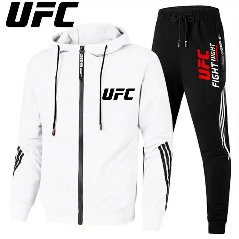 UFC New Frontier Men's Casual Sports Set Fashion Zipper Jacket Running Women's Men's Sports Set UFC Printed Outdoor Hoodie Set