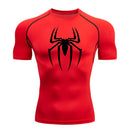 2024Men's Spider Print Compression Shirt, Quick Dry T-Shirt, Gym Running Jersey, Breathable Short Sleeve, Spring, Summer, M-3XL