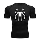 2024Men's Spider Print Compression Shirt, Quick Dry T-Shirt, Gym Running Jersey, Breathable Short Sleeve, Spring, Summer, M-3XL