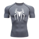 2024Men's Spider Print Compression Shirt, Quick Dry T-Shirt, Gym Running Jersey, Breathable Short Sleeve, Spring, Summer, M-3XL