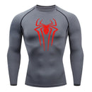Spider Print Long Sleeve Compression Shirts for Men Gym Workout Rash Guard Undershirts Baselayers Athletic Quick Dry Tees Tops