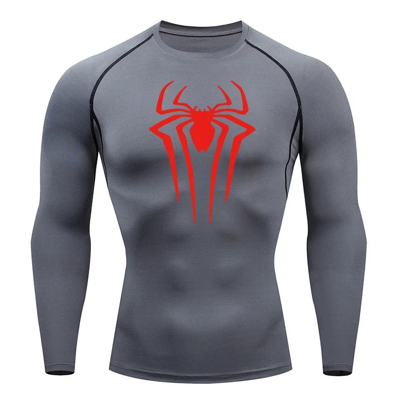 Spider Print Long Sleeve Compression Shirts for Men Gym Workout Rash Guard Undershirts Baselayers Athletic Quick Dry Tees Tops