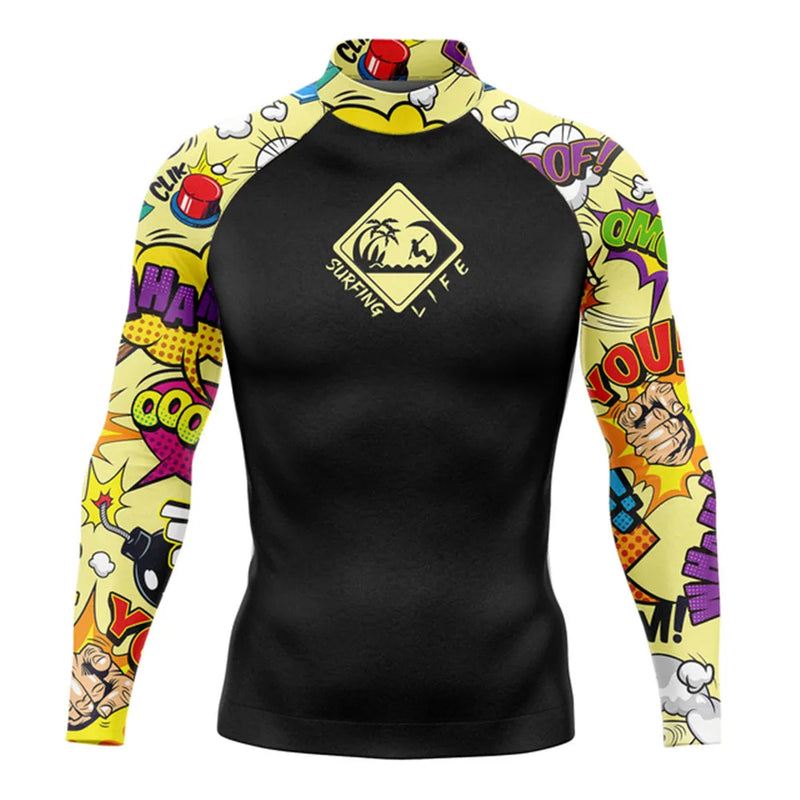 Rash Guard Men's Surfing Long SLeeve Shirts Lycra Surf Traje De Baño Manga Larga Swimsuit Upf 50+ Performance Swimimng Clothing