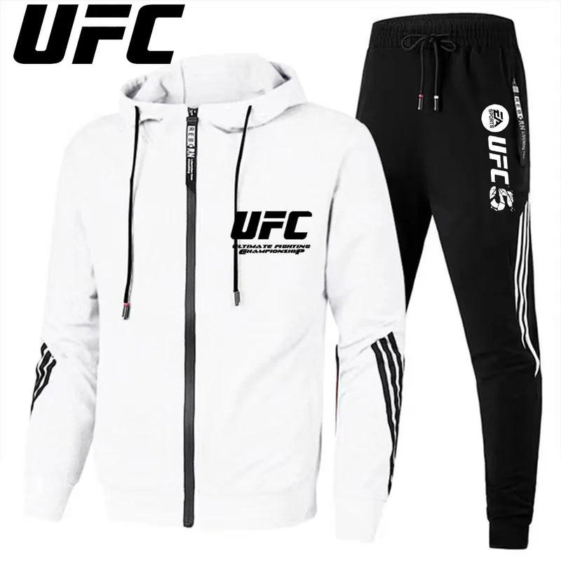 UFC New Frontier Men's Casual Sports Set Fashion Zipper Jacket Running Women's Men's Sports Set UFC Printed Outdoor Hoodie Set