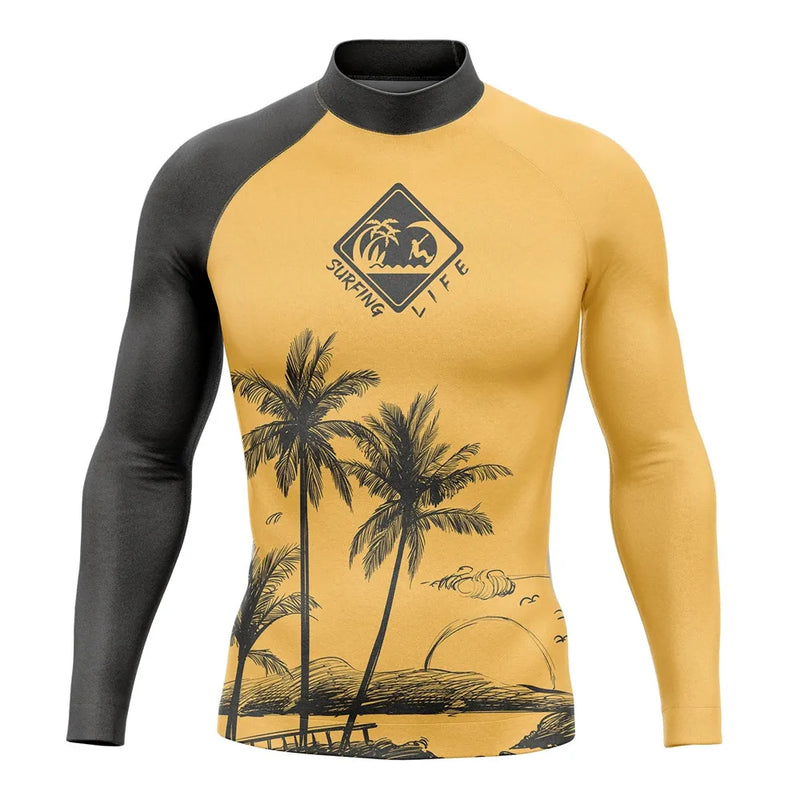 Rash Guard Men's Surfing Long SLeeve Shirts Lycra Surf Traje De Baño Manga Larga Swimsuit Upf 50+ Performance Swimimng Clothing